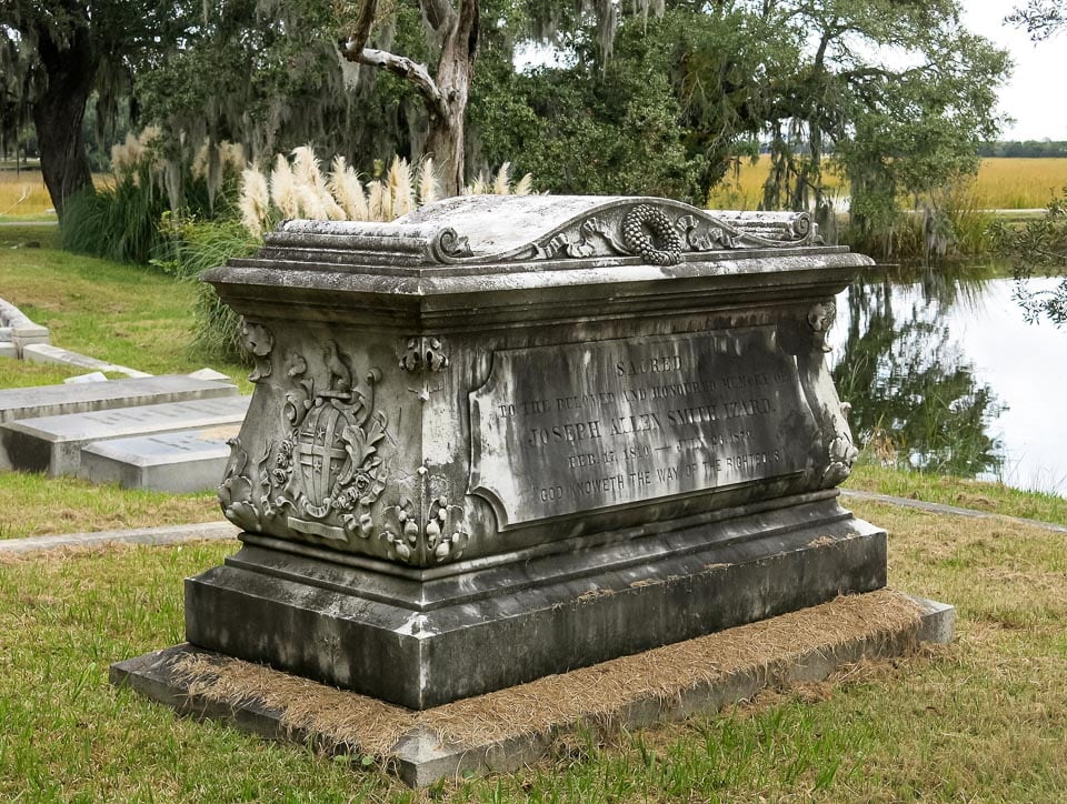 Tomb beside a pond in Magnolia Cemetery, Charleston.