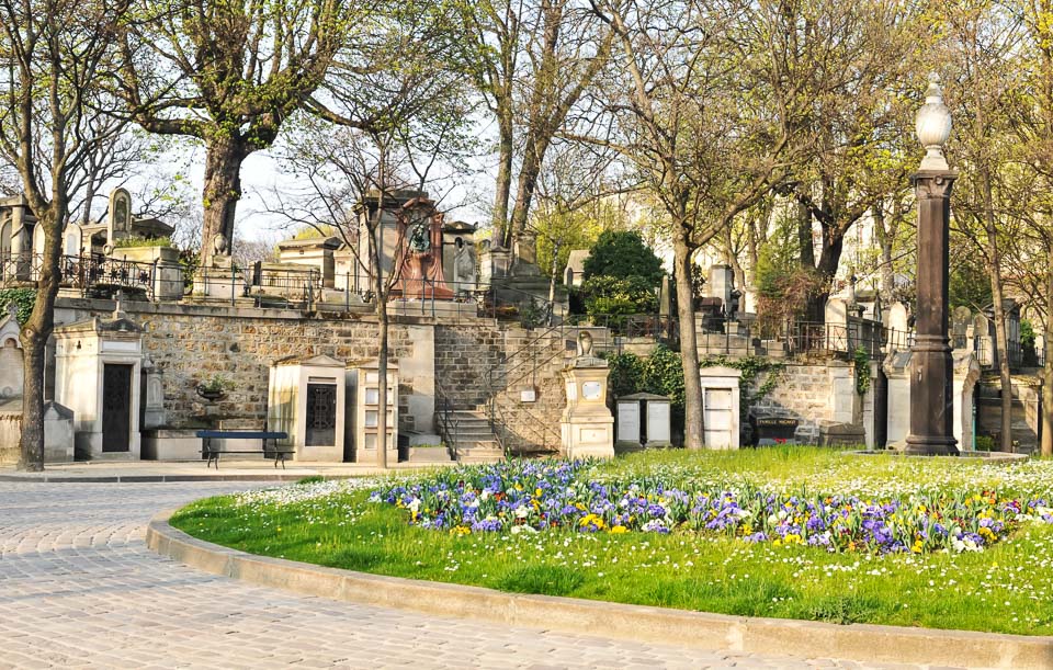 Garden in Montmartre Cemetery in Paris.