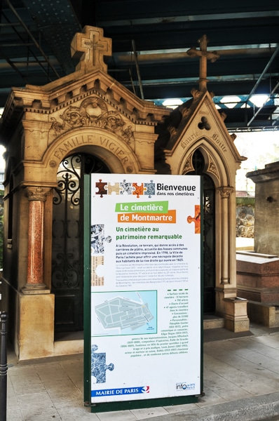 Information sign at Montmartre Cemetery.