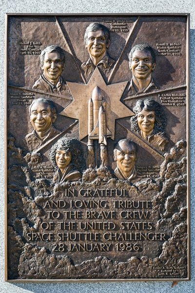 Bronze plaque on the Challenger Memorial.