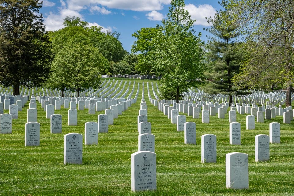 Rows of burials in Arlington National Cemetery.