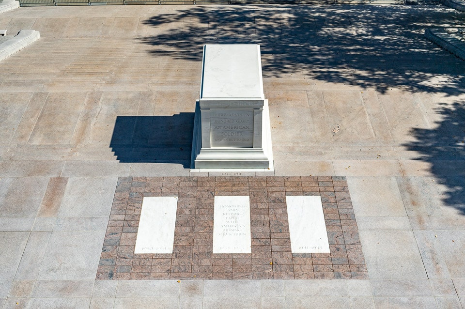 Overhead view of the Tomb of the Unknown Soldier in Arlington National Cemetery. 