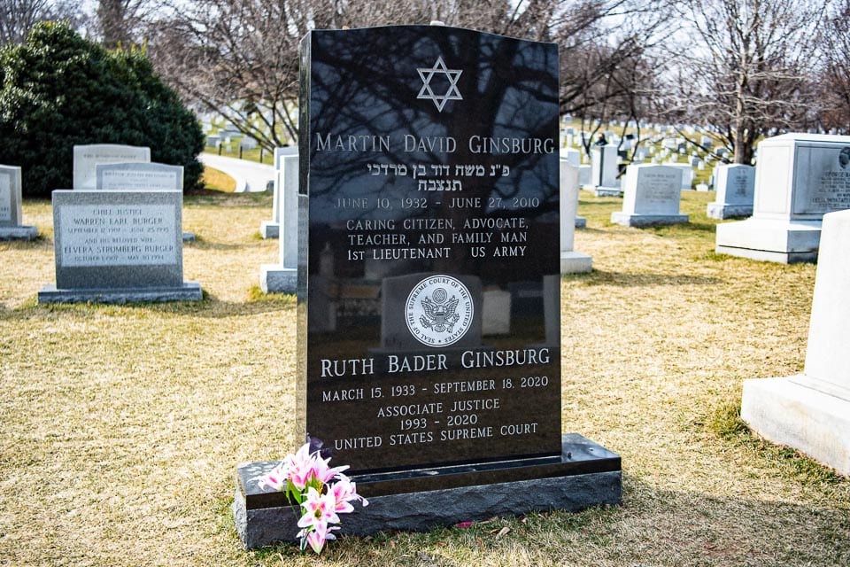 Tombstone at the gravesite of Ruth Bader Ginsburg and her husband.