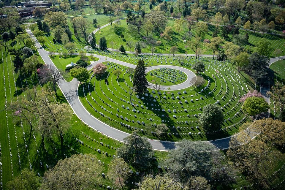 Aerial view of Arlington National Cemetery.