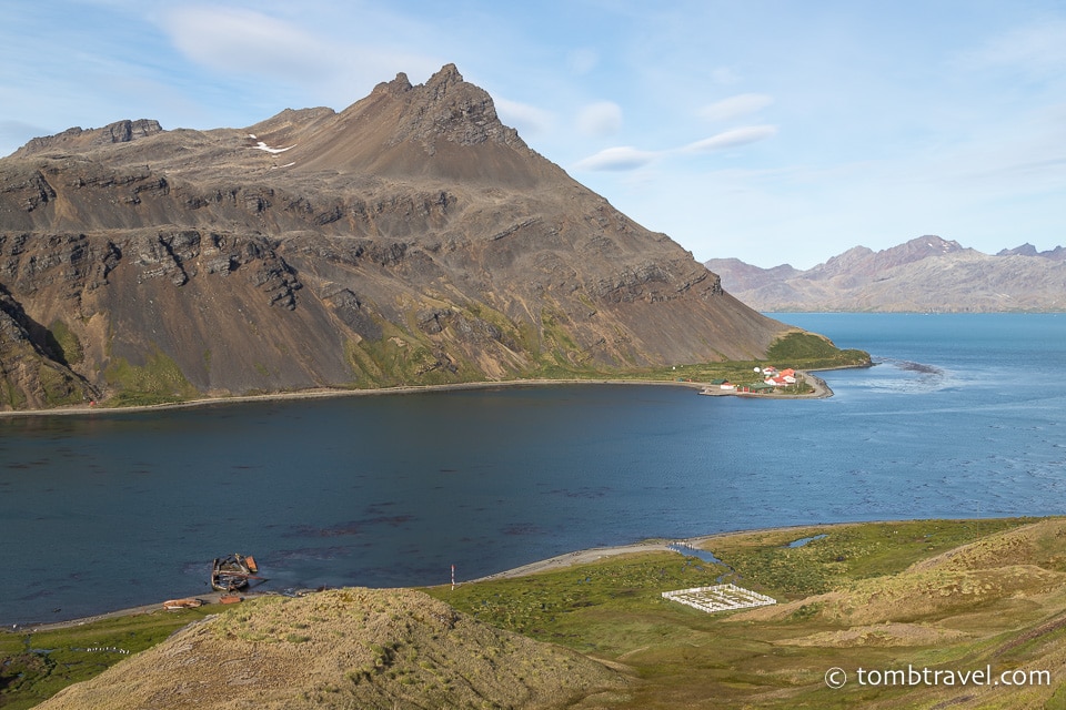 Looking out over the Grytviken Cemetery and King Edward Cove.