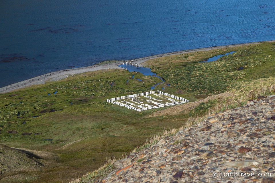 Aerial view of the Grytviken Cemetery.