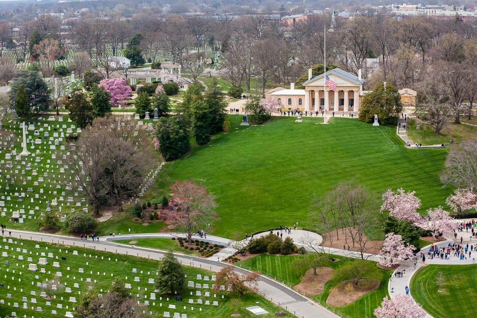 Aerial view of Arlington House and the cemetery.