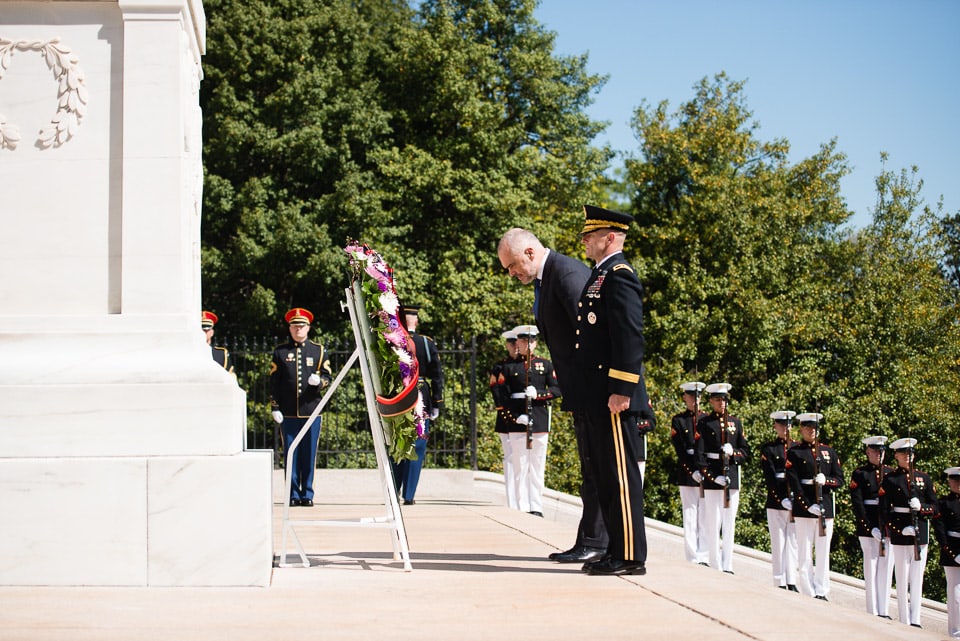 Wreath laying ceremony at the Tomb of the Unknown Soldier.