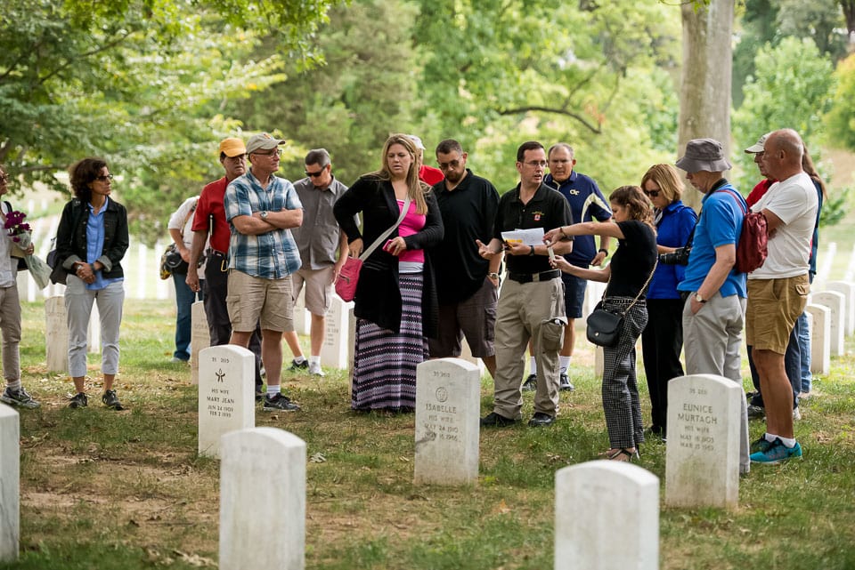 Group on a tour of Arlington National Cemetery.