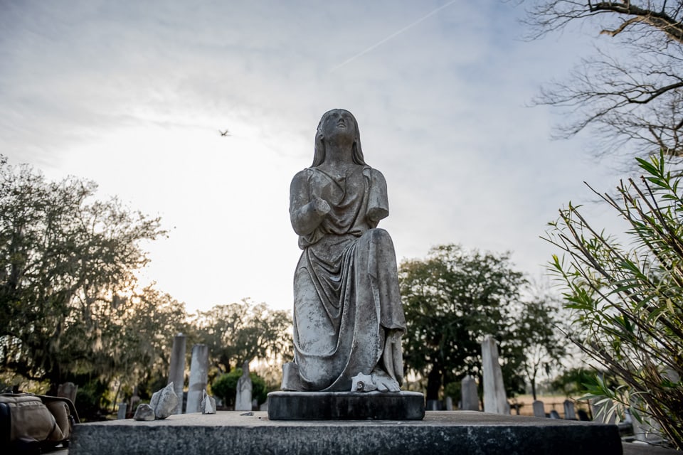 Sculpture/funerary art in Magnolia Cemetery.