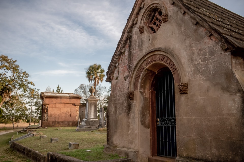 Tomb buildings in Magnolia Cemetery.