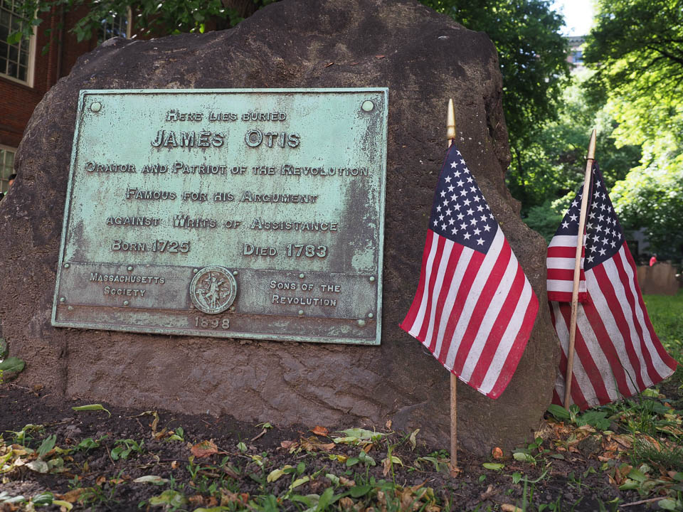 Stone and plaque marking James Otis' grave.