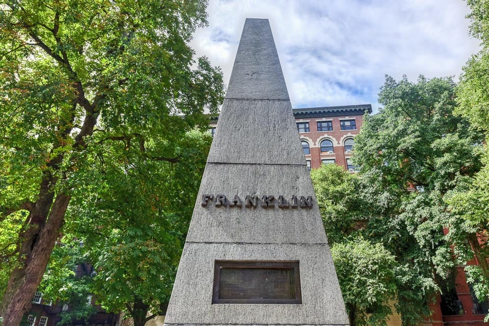 Franklin obelisk in Granary Burying Ground.