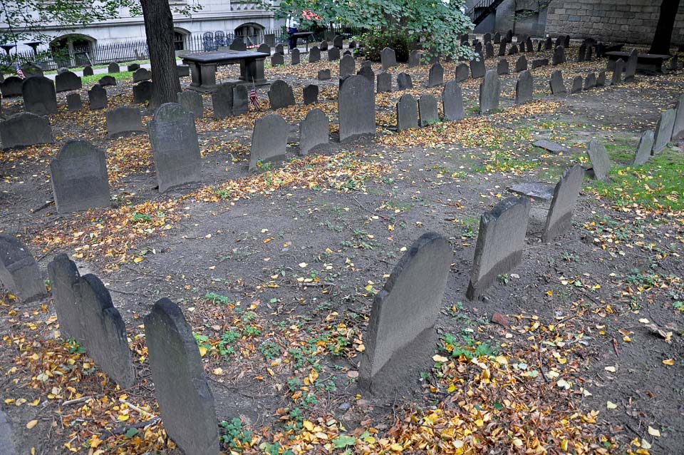 Rows of graves in King's Chapel Burying Ground.
