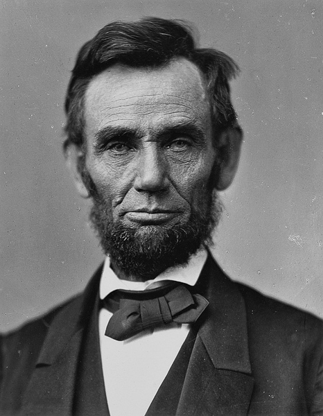 Black and white portrait of Abraham Lincoln.