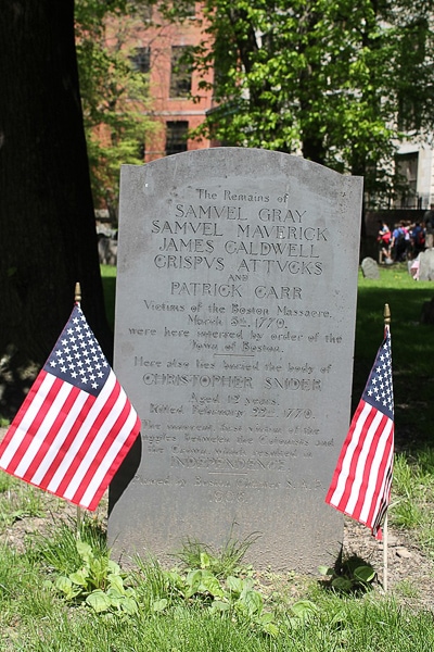 Tombstone memorial for the Boston Massacre victims.