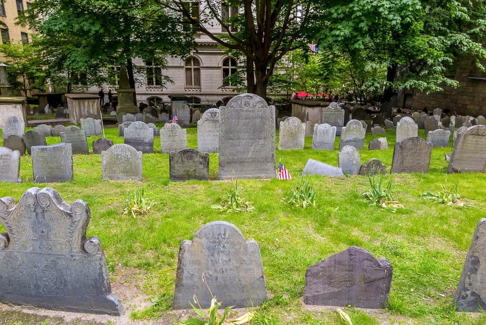 Tombstones in King's Chapel Burying Ground, Boston.