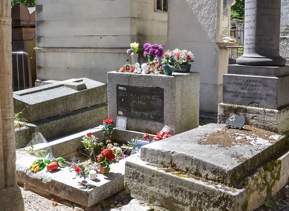 Grave of Jim Morrison in Pere Lachaise Cemetery.