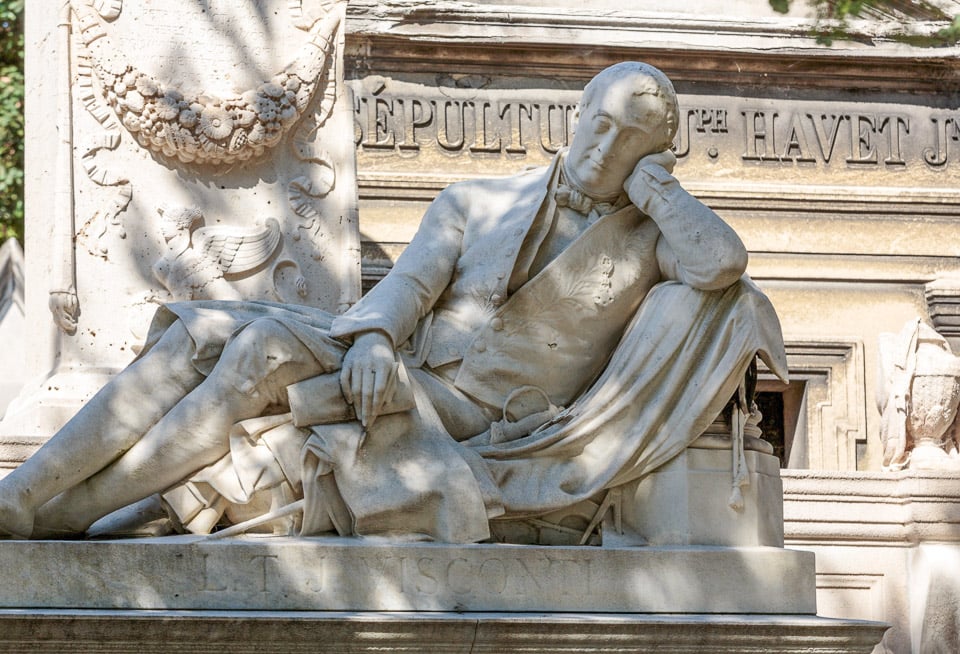 Sculpture of Louis Visconti on his grave in Pere Lachaise Cemetery.