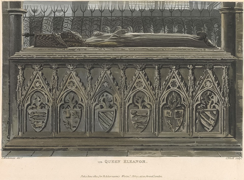 Drawing of Queen Eleanor's tomb, one of several royal tombs in Westminster Abbey.