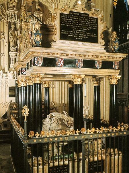 Tomb of Queen Elizabeth I in Westminster Abbey.