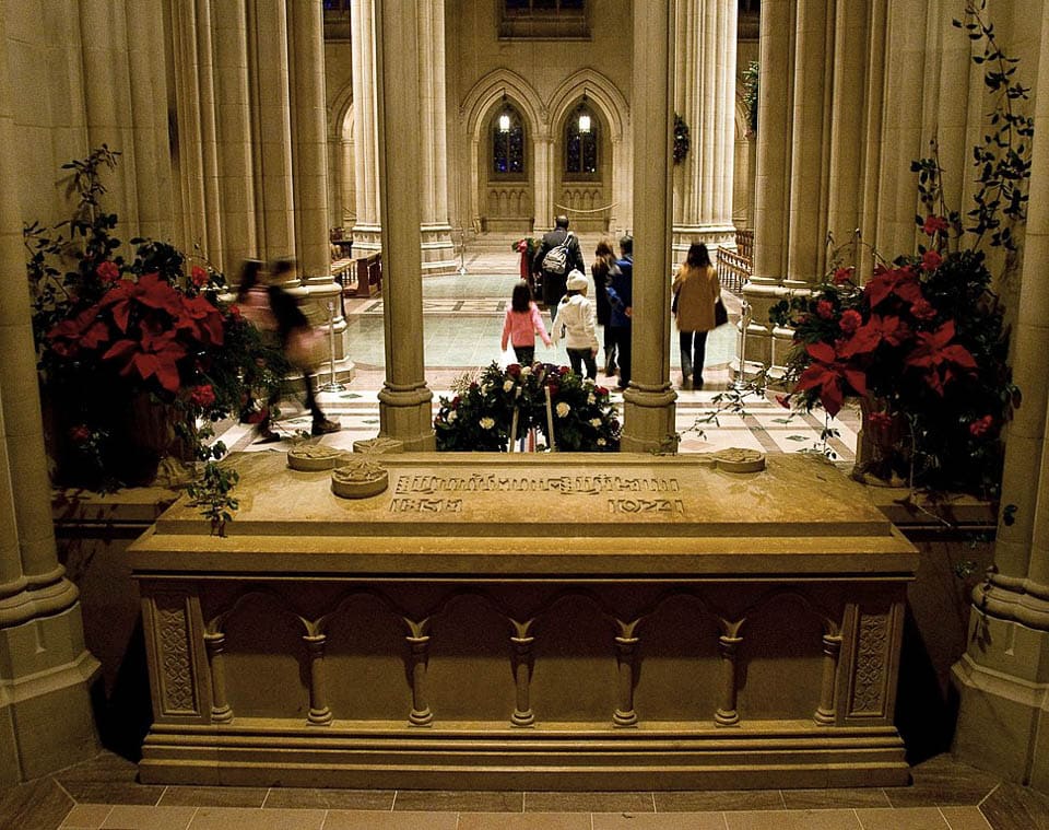 Woodrow Wilson's sarcophagus in Washington National Cathedral. 