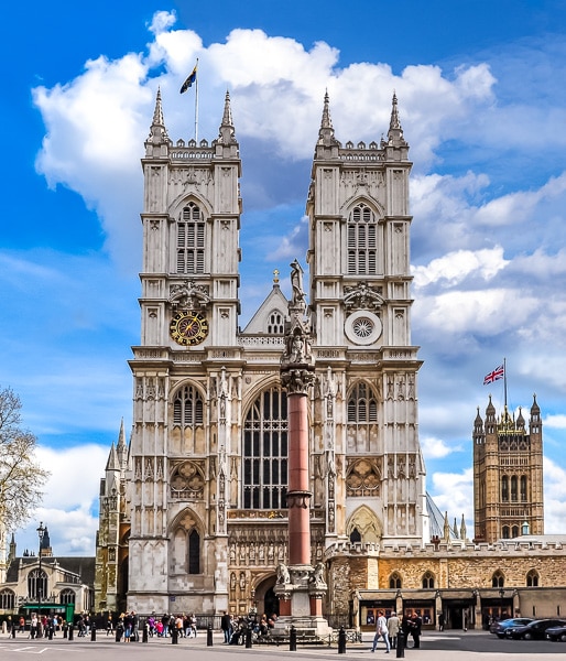 Front of Westminster Abbey in London.
