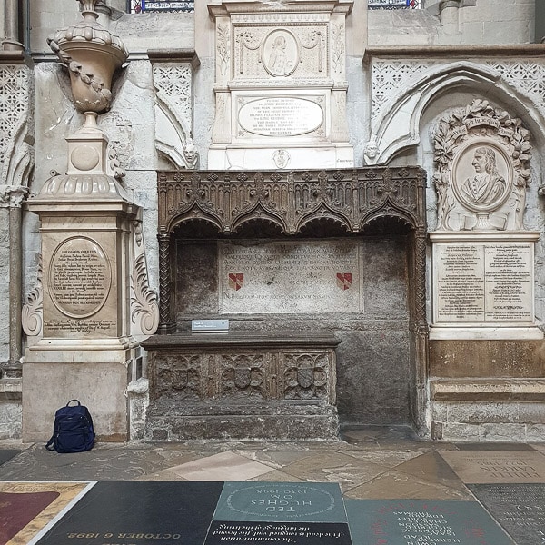 Geoffrey Chaucer's tomb in Westminster Abbey.