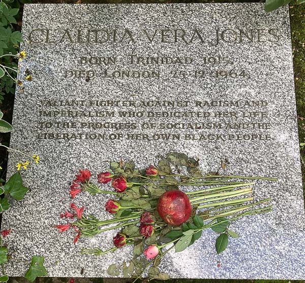 Flowers on the grave of Claudia Jones.