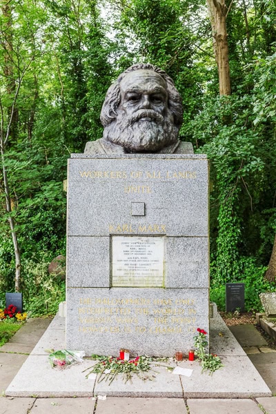 Grave of Karl Marx, one of the most famous graves in Highgate Cemetery.
