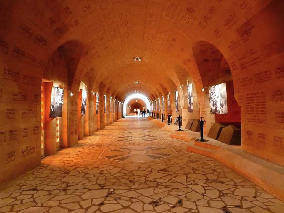 Cloister with tombs inside Douaumont Ossuary.