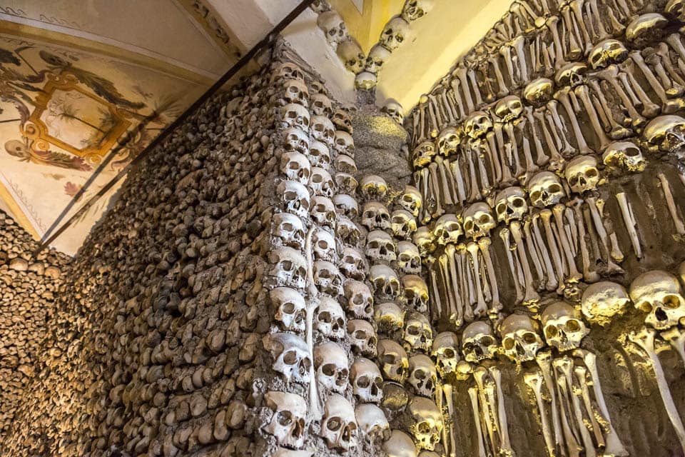 Bones and skulls on the walls.