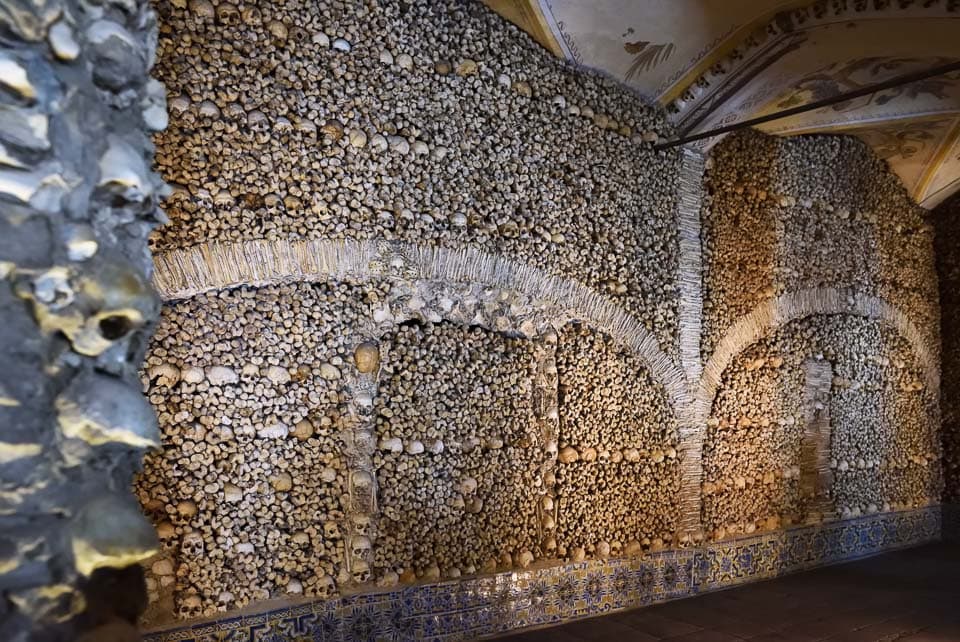 Bones on the walls of the chapel.