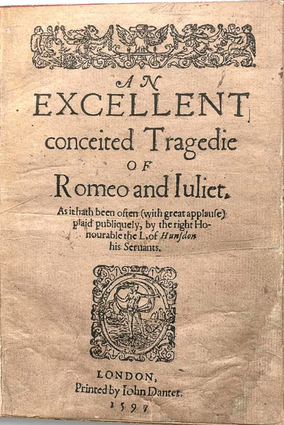 Title page of the first quarto edition of Romeo and Juliet.