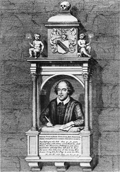 Old drawing of Shakespeare's funerary monument.